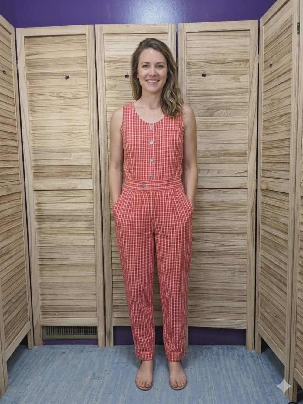 LizWear Ruby Gingham Seersucker Plaid Sleeveless Jumpsuit Vintage Circa 1980's 4 - Picture 14 of 14